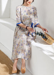 French o neck half sleeve linen summer Robes Catwalk floral Dress - SooLinen