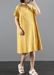 French o neck pockets summer dress Work Outfits yellow Dress - SooLinen