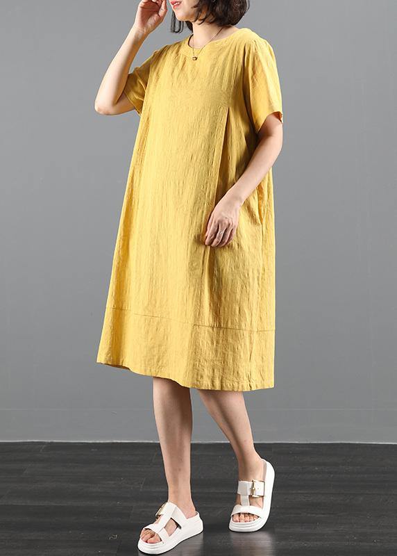 French o neck pockets summer dress Work Outfits yellow Dress - SooLinen