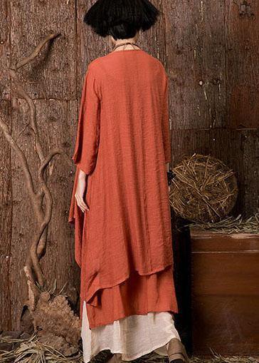 French orange linen tunic top bracelet sleeved loose summer cardigan - SooLinen