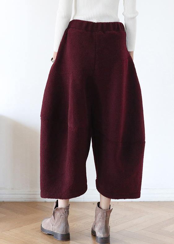 French pants stylish red Tutorials elastic waist wide leg pants - SooLinen