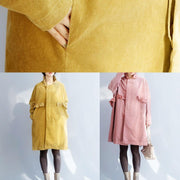 French pink Fashion trench coat Sewing side open ruffles collar jackets - SooLinen