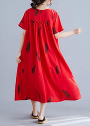 French red prints linen dresses Cinched Maxi summer Dress - SooLinen