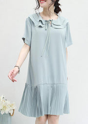 French ruffles Chiffon Tunic Runway light blue Dresses summer - SooLinen