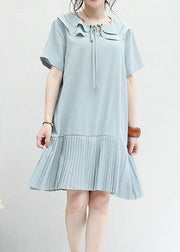 French ruffles Chiffon Tunic Runway light blue Dresses summer - SooLinen