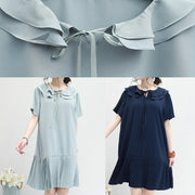 French ruffles Chiffon Tunic Runway light blue Dresses summer - SooLinen