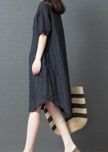 French striped cotton linen tunic top Tutorials black Dress summer - SooLinen