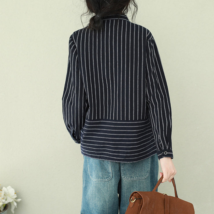 French striped linen tops women blouses Casual Inspiration Button Down oversized spring shirt