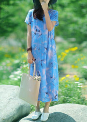 French v neck side open linen dresses Fashion Ideas sky blue Dresses summer - SooLinen