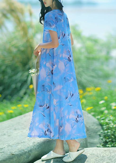 French v neck side open linen dresses Fashion Ideas sky blue Dresses summer - SooLinen