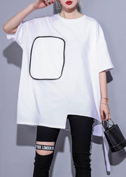 French white cotton clothes half sleeve oversized summer tops - SooLinen