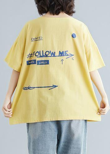 French yellow cotton clothes Cartoon print tunic summer shirts - SooLinen