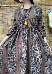 French Chocolate Stand Collar Print Shirt Dress Short Sleeve