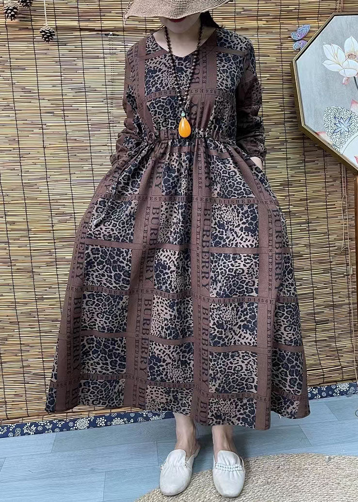 French Chocolate Stand Collar Print Shirt Dress Short Sleeve