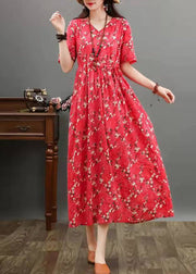 French burgundy cotton linen dresses Fine Sewing prints Maxi summer Dress