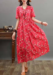 French burgundy cotton linen dresses Fine Sewing prints Maxi summer Dress