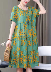 French Blue Bird print Cotton clothes o neck pockets Art summer Dresses