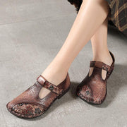 Genuine Leather Brown Flat Shoes Embossed Flats - SooLinen