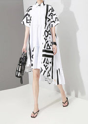 Geometric Printed Woman Summer Stylish White Midi Shirt Dress - SooLinen