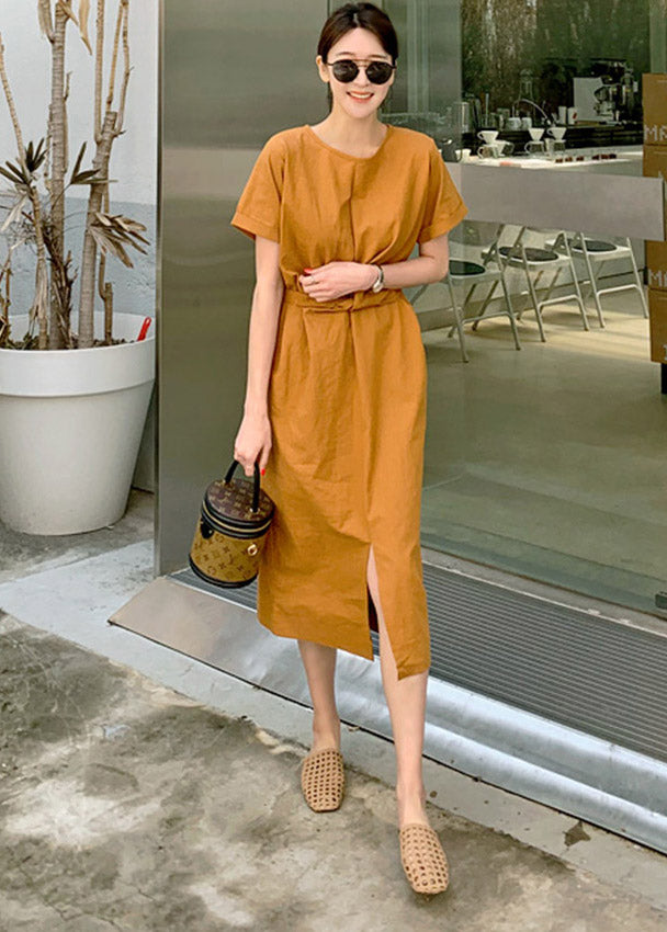 Ginger O-Neck Tie Waist Dress Short Sleeve