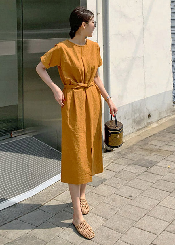 Ginger O-Neck Tie Waist Dress Short Sleeve