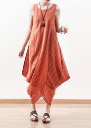 Goddess temperament dress was thin and irregular in orange long skirt - SooLinen