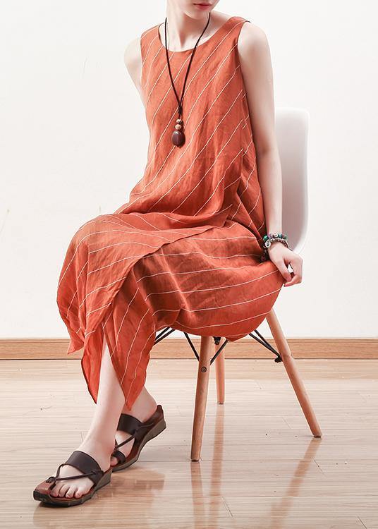 Goddess temperament dress was thin and irregular in orange long skirt - SooLinen