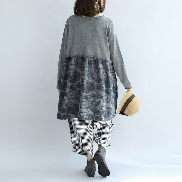 Gray clouds print patchwork winter dresses plus size sweat dress cotton maternity clothing