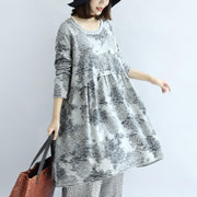 Gray knit print cotton dresses oversized pullover maternity dress blouses