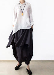 Gray layered linen carrot pants plus sized casual linen pants asymmetrical design