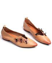 Green Asymmetrical Floral Flat Shoes Pointed Toe Cowhide Leather Flat Shoes For Women