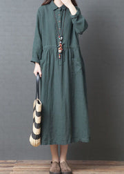 Green Button Dresses Peter Pan Collar Spring