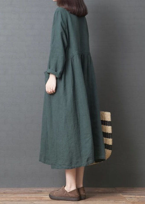 Green Button Dresses Peter Pan Collar Spring