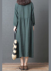 Green Button Dresses Peter Pan Collar Spring