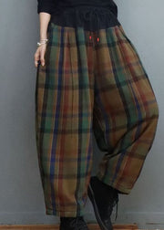 Green Chocolate Plaid Patchwork Fine Cotton Filled Pants Winter