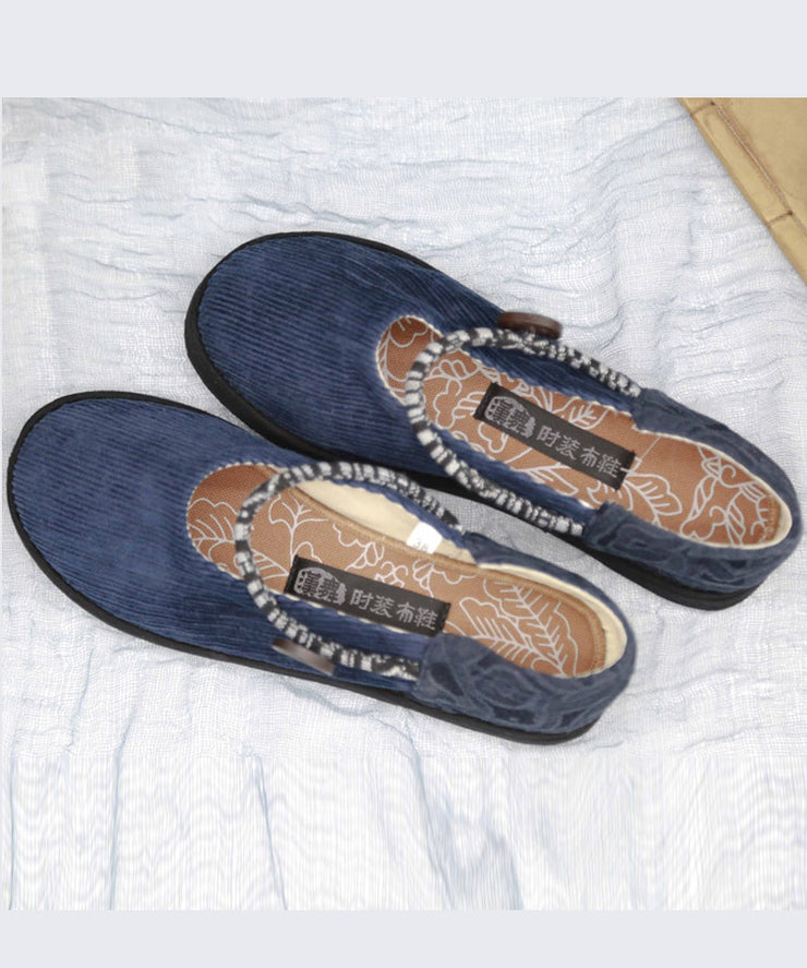 Green Flat Feet Shoes Cotton Fabric Elegant Buckle Strap Flat Shoes