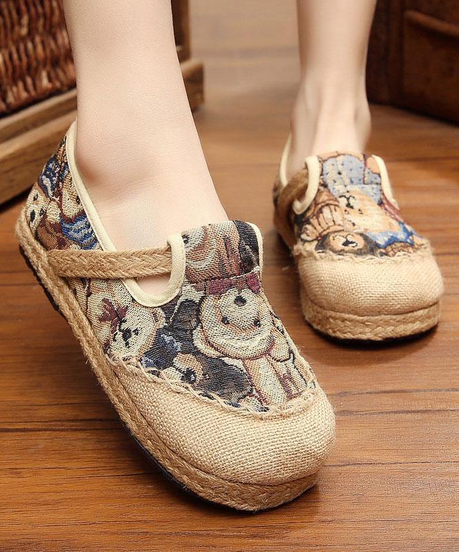 Green Little bear Cotton Linen Flat Shoes - SooLinen