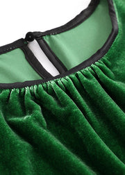 Green Patchwork Velour Casual Shirt Tops Spring