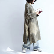 Green plaid oversized dresses Plus size woolen dresses long shirts caftans