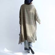 Green plaid oversized dresses Plus size woolen dresses long shirts caftans