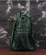 Green weave Paitings Calf Leather Satchel Handbag