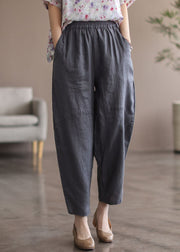 Grey Solid Patchwork Linen Pants High waist Summer