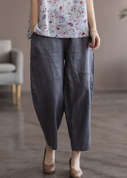 Grey Solid Patchwork Linen Pants High waist Summer