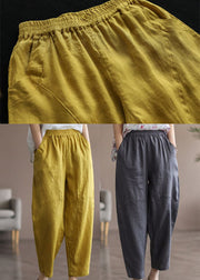 Grey Solid Patchwork Linen Pants High waist Summer