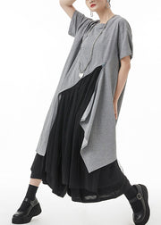 Grey Tulle Patchwork Holiday Dresses Zip Up Short Sleeve