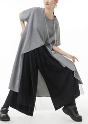 Grey Tulle Patchwork Holiday Dresses Zip Up Short Sleeve