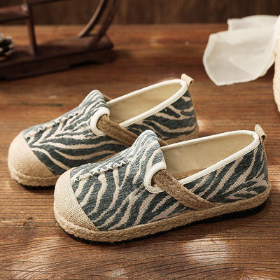 Grey Zebra pattern Cotton Fabric For Women Splicing Flat Shoes - SooLinen