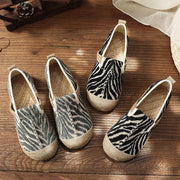 Grey Zebra pattern Cotton Fabric For Women Splicing Flat Shoes - SooLinen