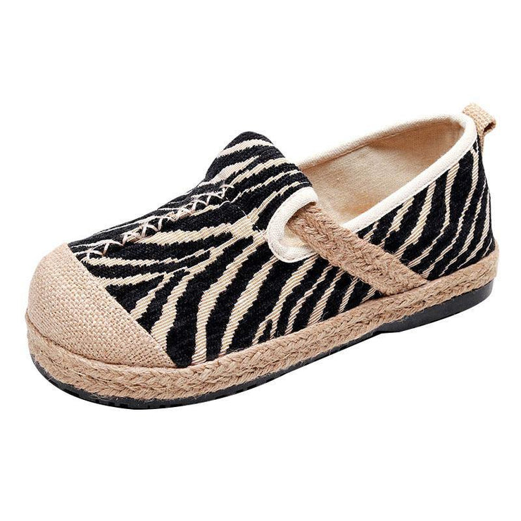 Grey Zebra pattern Cotton Fabric For Women Splicing Flat Shoes - SooLinen