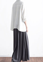 Grey long linen maxi skirt pockets pleated skirts